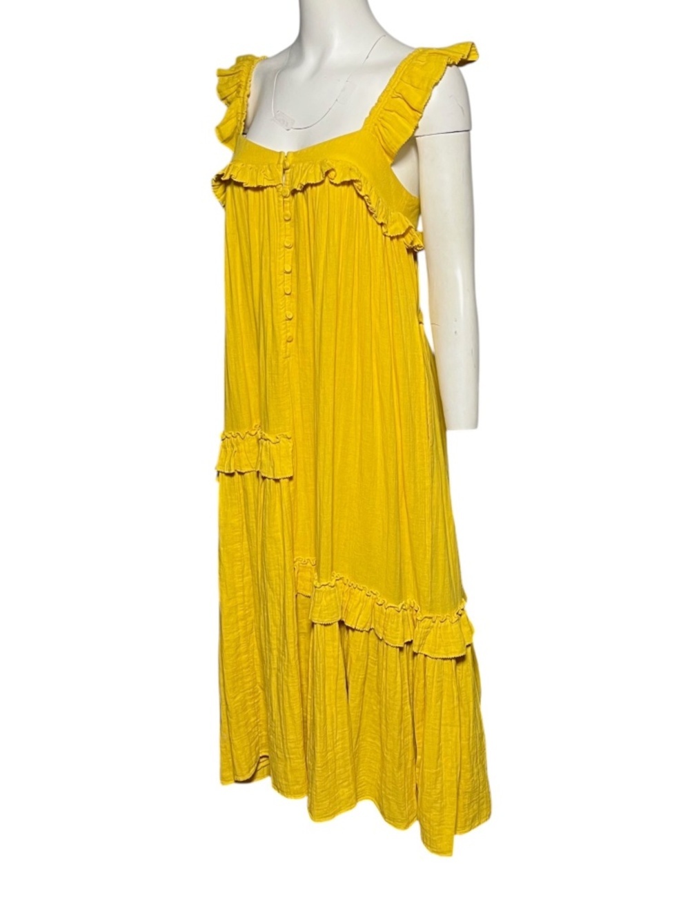 Apiece Apart Lypie Dress Size 0 XS Yellow Gauze Cotton Ruffle Tiered Midi Boho - Picture 7 of 10